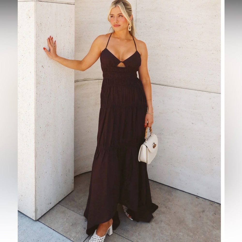 Tiered cocoa brown maxi dress
